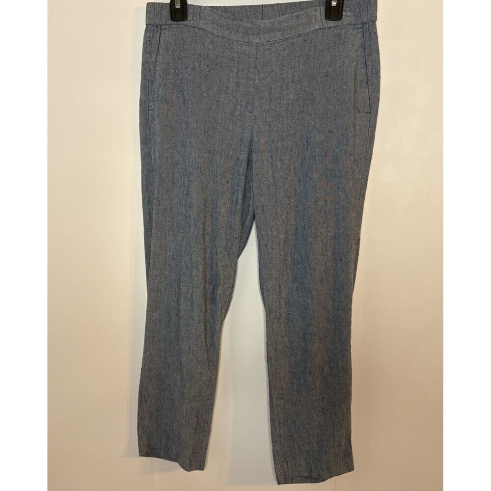 J.Jill‎ Linen Stretch Pull-On Elastic Waist Cropped Pants Small Blue Coastal
